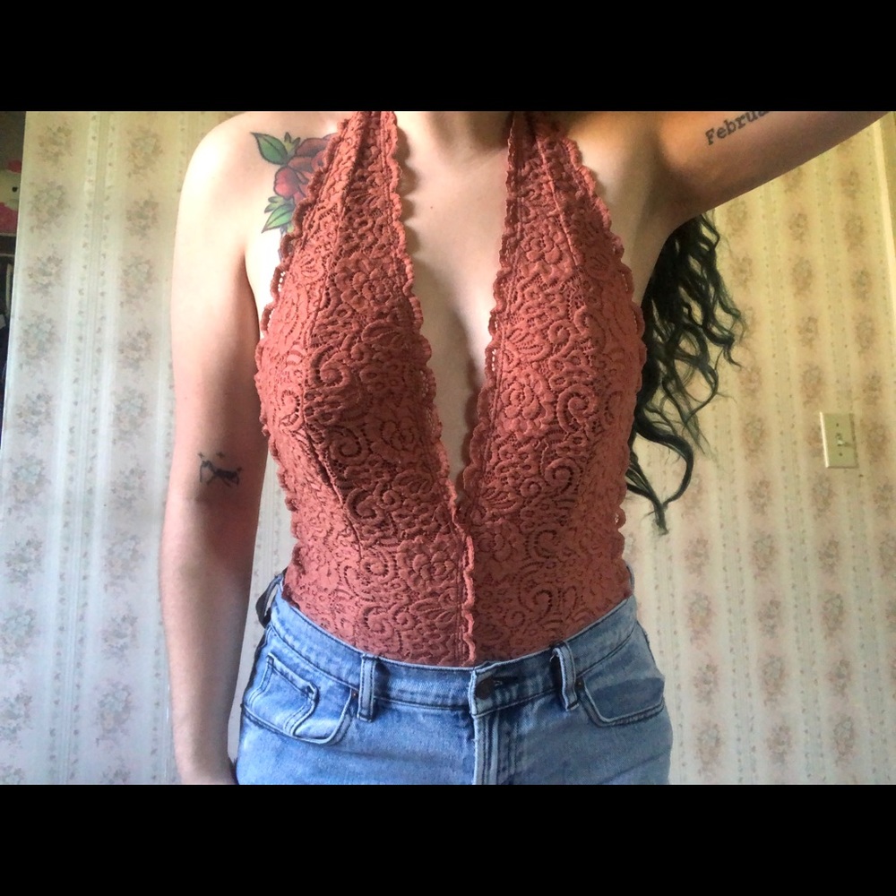 Lace plunge bodysuit
